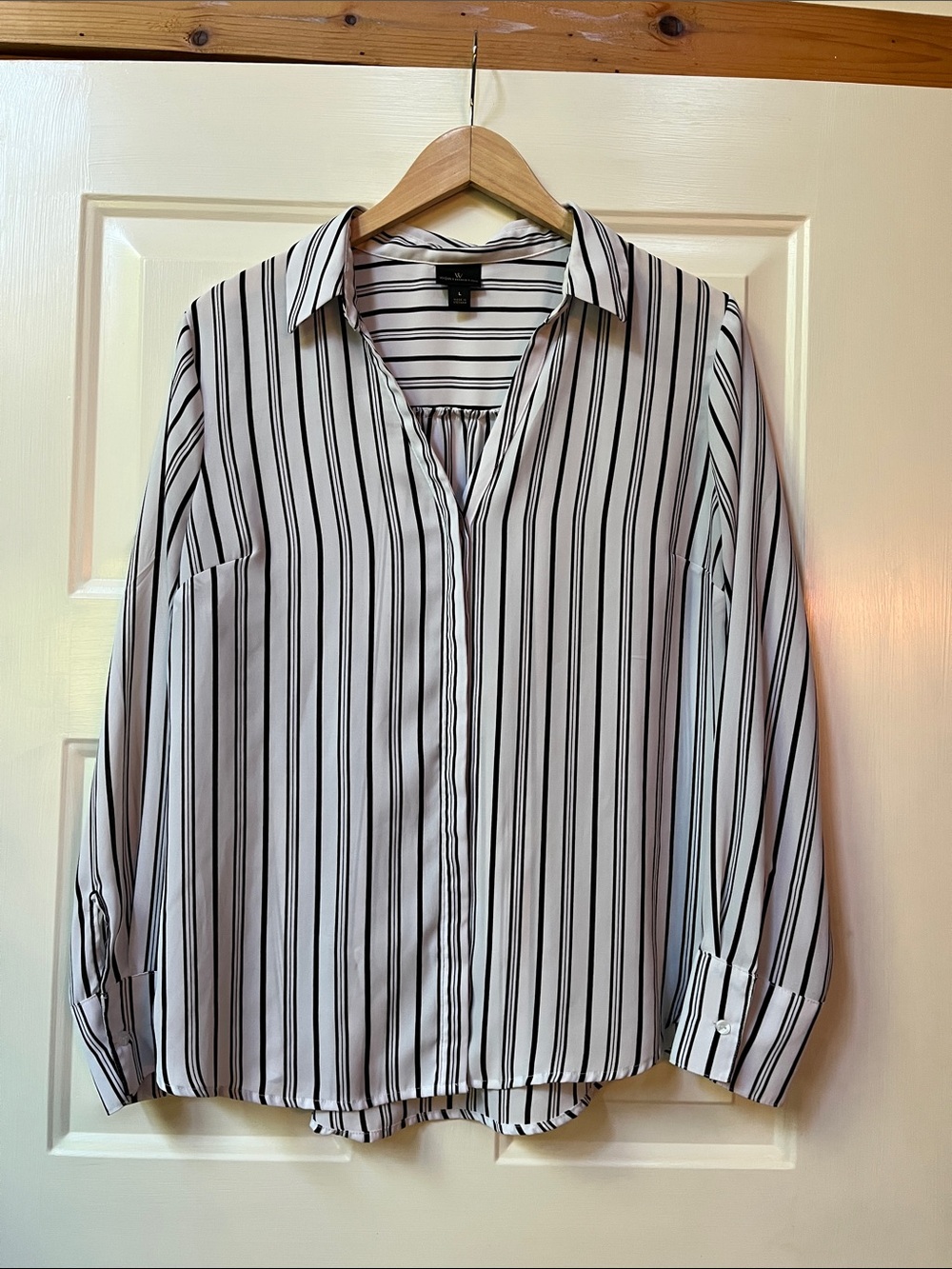 Worthington White Button-Down Shirt with Black Vertical Stripes